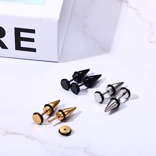 Aroncent 12PCS Stainless Steel Fake Tapers Mens Earrings Illusion Tunnel Cheater Piercing Jewelry Set for Men Women - color: A5