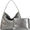 JINMANXUE Women Boston Bag, Woven Hobo Tote Handbag and Purses, Female Satchel Messenger Bags, Fashion Shoulder Crossbody Bag - color: Antique Silver