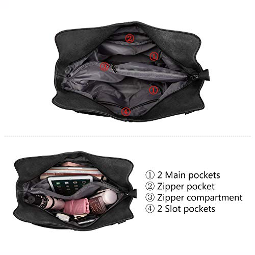 Tote Bag for Women PU Leather Shoulder Bags Fashion Hobo Bags Large Purse and Handbags with Adjustable Shoulder Strap - color: Black