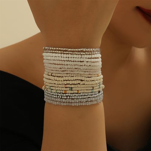 Fuqimanman2020 18Pcs Boho Stackable Beaded Bracelets for Women Colorful Handmade Multilayered Rice Beads Anklets Set Summer Beach Bohemian Jewelry Gift - color: Style 1 White