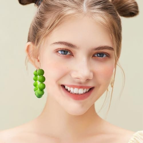 Summer Candy Colored Bead Earrings Lightweight Dainty Acrylic Geometry Hoop Earrings for Women Cute Boho Chic Handmade Jewelry - color: Green