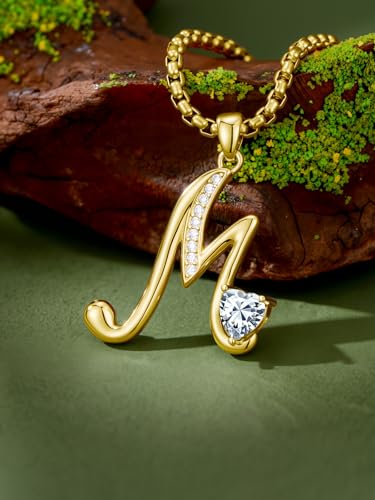 Birthday Gifts for Women 18k Gold Initial Necklaces for Women Simple Alphabets Letters with Birthstone Pendants Name Jewelry Anniversary Wedding Gifts for Sister Daughter Her (with Gift Box) - color: 04-Apr-5A White CZ, style: Letter M