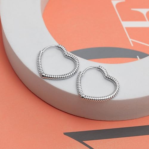 LeCalla 925 Sterling Silver Heart Hoop Earrings for Women | Love Theme Heart Shaped Hoop Earring | Womens Italian Love Heart Earrings Hoops - color: Antique Huggie Heart