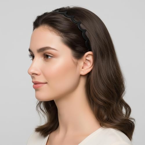 Set of 8 Non Slip Plastic Headbands for Women Men Teen and Girls, Black Matte Material Hair Bands, Wide and Skinny Head Bands with Teeth Comb (4 Styles Set 1) - size: 1 Count (Set of 8 headbands, 4 styles Set 1)