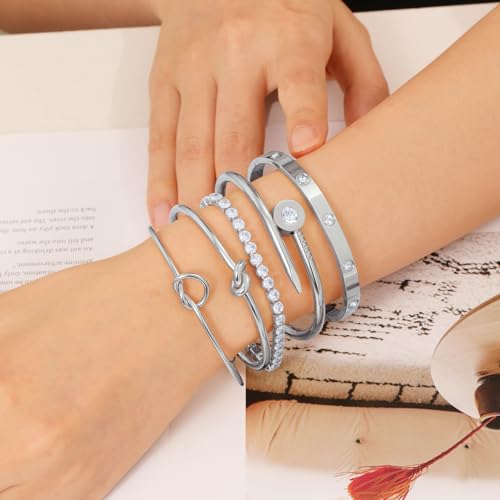 18 K Gold Plated Love Bangle Bracelet Stack Cuff Jewelry for Women Jewelry Set for Women Gift with Box - style: style11