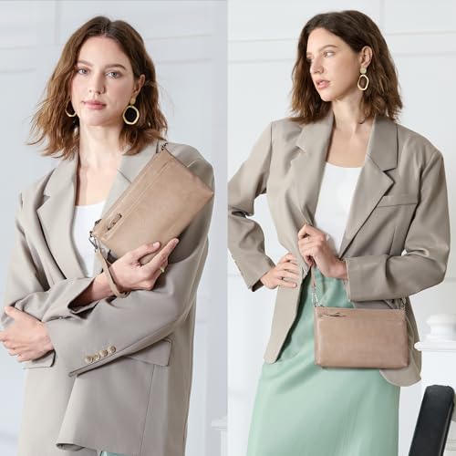 befen Genuine Leather Wristlet Clutch Wallet Purses with RFID Blocking, Small Crossbody Bags Shoulder Handbag for Women - color: Nude
