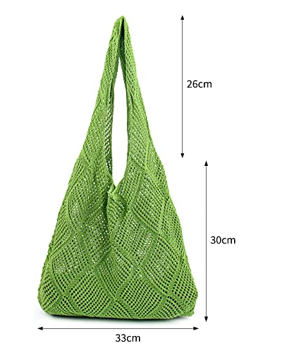 Crochet Mesh Beach Tote Shoulder Handbags Hobo Summer Aesthetic Women's Bag - color: Green