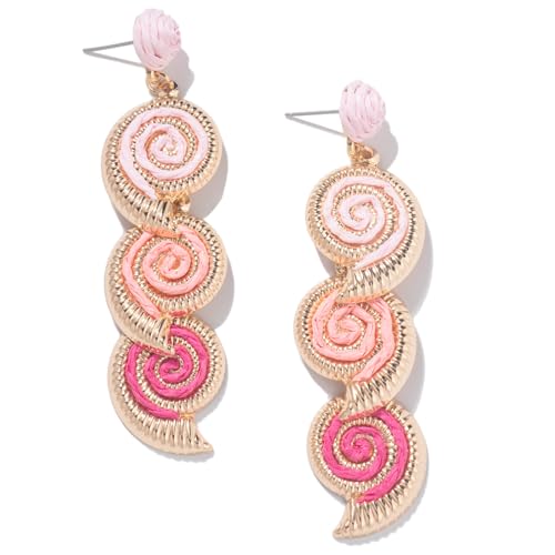Boho Raffia Earrings Starfish Shell Seashell Dangle Drop Earrings Cute Statemnet Trendy Jewelry Summer Beach Outfits for Women - color: Pink, size: Seashell