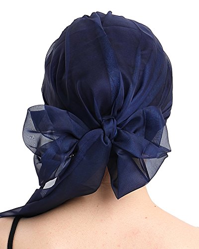 Chemo Headwear Turbans for Women Long Hair Head Scarf Headwraps Cancer Hats - color: Both Navy