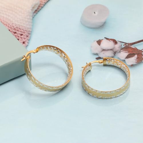 LeCalla 925 Sterling Silver Hoop Earrings for Women | 14K Gold-Plated & Rose Gold-Plated Diamond-Cut Hoop Earrings | Textured Click-Top Hoops Earring Jewelry - color: Silver DC Textured-30MM