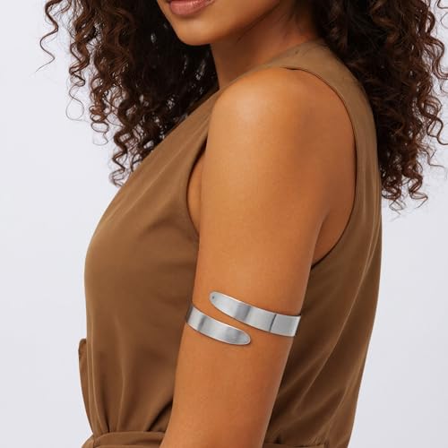 PLOMFOV 6 Pcs Arm Cuff Jewelry for Women Gold Upper Arm Bands Bangle Silver Arm Cuffs Bracelet Adjustable Armlet Set