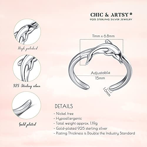 CHIC & ARTSY 925 Sterling Silver Open Toe Ring for Women - Lightweight Comfortable Yoga Toe Rings, Adjustable Stackable Toe Rings, Boho Coastal Vacation Beach Foot Jewellery - color: Dolphin/Silver