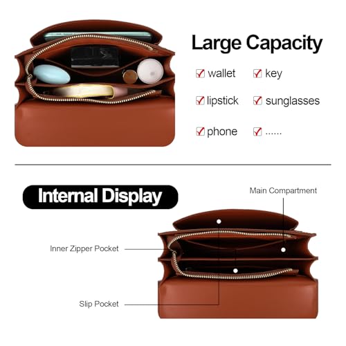 LL LOPPOP Women's Small Classy Crossbody Purse Top Handle Handbags Leather Satchel Bags for Women - color: C-brown(2052)