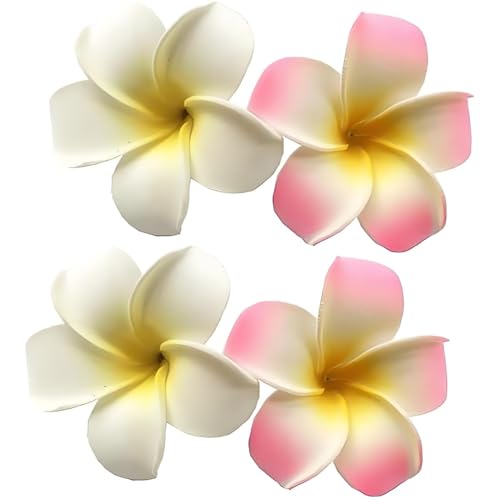 Hair Flower Clips, 4Pcs 7cm White and Pink Hawaiian Frangipani, Plumeria Foam Head Flower Party Beach Hair Clip flower, Hawaiian Hair Clips