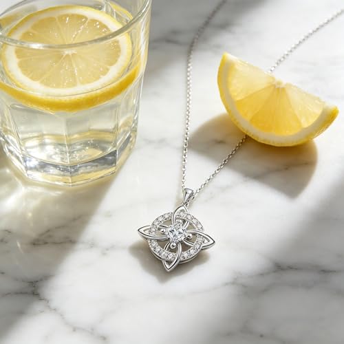 Mystical Birthstone Witches Knot Necklace – Natural Crystal Celtic Pendant, Wiccan Pagan Jewelry Gift for Women - color: April