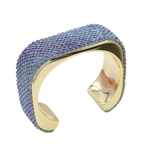 Women's Wide Cuff Bracelet Statement Jewelry with Sparkling Rhinestones, Open Adjustable Design for Party, Evening, Daily Wear - color: Blue