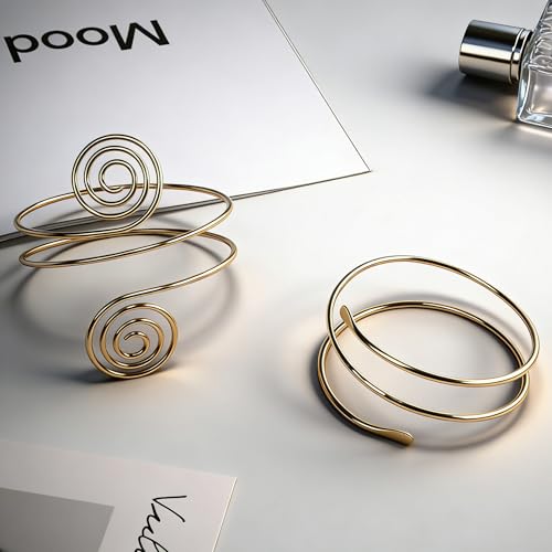 2Pcs Minimalist Simple Swirl Upper Arm Cuff Bracelets for Women Arm Bangle Armlets Adjustable - color: A