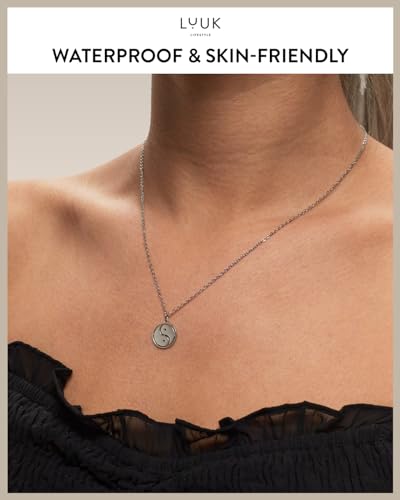 LUUK LIFESTYLE Minimalist necklace with rainbow pendant, HAPPINESS slogan card, symbol of diversity, waterproof stainless steel, gift for women, trendy, chic, silver - color: Silver, size: Yin Yang