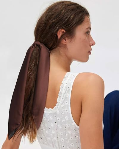 AWAYTR 27.5” Square Satin Head Scarf Hair Scarf for Women's Hair Silk Bandana for Women Silk Head Wrap for Sleeping - color: Coffee Brown