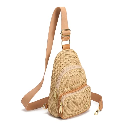 Haytijoe Faux Straw Crossbody Bags for Women RFID Summer Raffia Sling Bag Beach Vacation Travel Purse - color: Pure Khaki