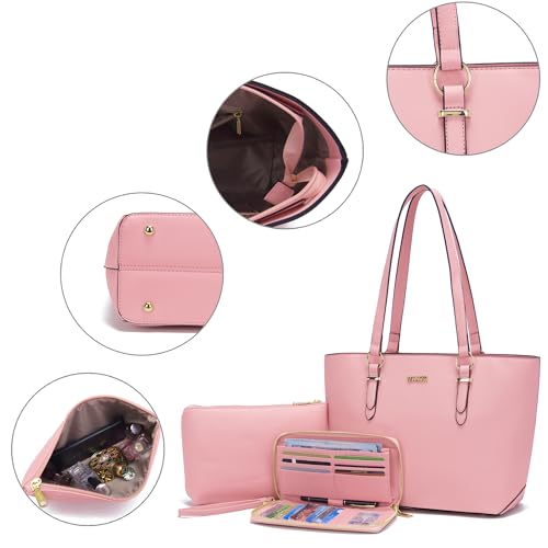 Purses And Wallets Set For Women Work Tote Satchel Handbags Shoulder Bag Top Handle Totes Purse With Matching Wallet - color: A54-3pcs/Set Pink