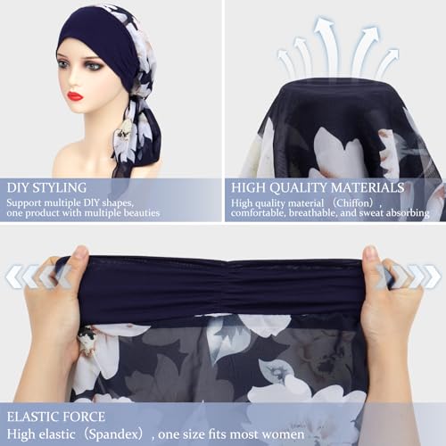 Headwear Turbans for Women - Lightweight Head Scarf for Women's Hair Chiffon Elegant Headwraps Hats - color: Cyan