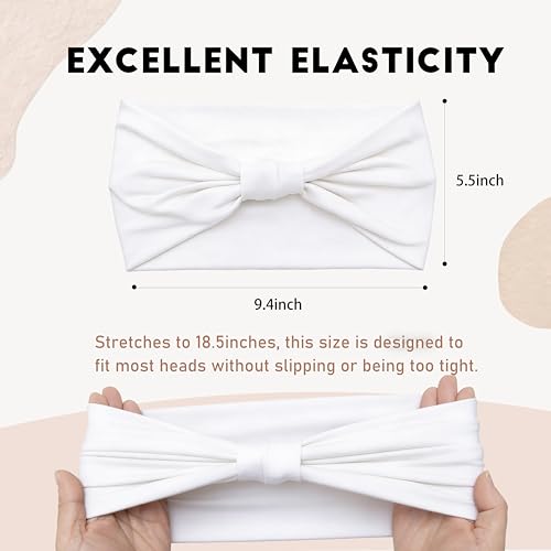 2 Pack White Wide Headbands for Women - Thick Stretchy Non Slip Fabric Sweat Bands, Soft Hair Bands for Workout, Running, Spa, Makeup & Washing Face - color: 2 Color (White+White)
