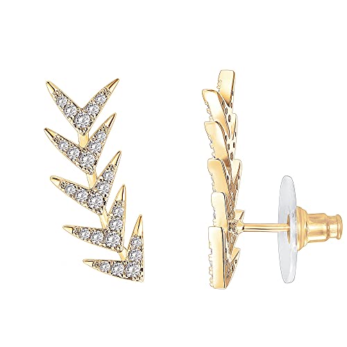 PAVOI 14K Gold Plated Cubic Zirconia Ear Crawler Earrings - Faux Diamond Ear Climber Fashion Earrings for Women - style: Arrow