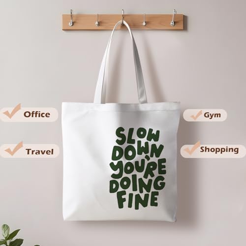 Motivational Canvas Tote Bag,Positive Affirmation Gifts for Women Men Reusable Grocery Shopping Tote Bag Purse - color: Slow Down