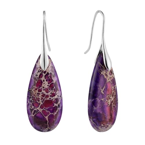 SELOVO Stone Fishhook Dangle Drop Earrings Statement Earrings for Women Stone - color: Reddish Violet-Silver Color Hook
