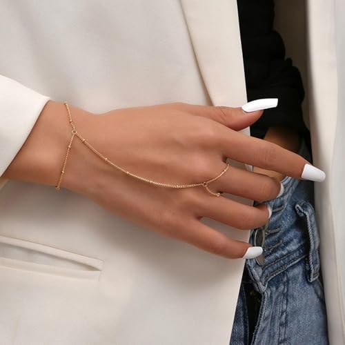 choice of all Hand Chain Bracelet Gold Finger Ring Bracelet Hand Chain for Women Trendy Birthday Jewelry Gifts - color: A1:Hand Chain Bracelet-gold