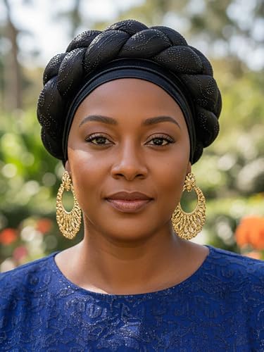 Woeoe African Headwrap Gold Braided Turbans for Women - color: Black