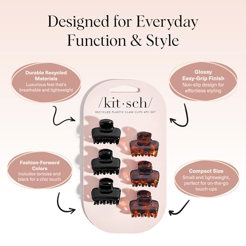 Kitsch Small Hair Clips for Women - Stays In Place Without Pulling or Snagging | Durable Plastic, Sturdy Small Claw Clips | Ideal Gifts for Women - Black & Tortoise, 6 Pcs - color: Black and Tort
