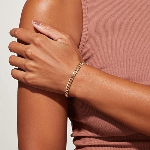 14K Gold Bracelets for Women & Men 6.5mm Cuban Chain Bracelet for Men Trendy Dainty Link Bracelets for Women Jewelry Gifts - color: 14K Gold Cuban Bracelet-8
