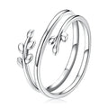 MUNDELL 925 Sterling Silver Simple Multi-layer Leaf Adjustable Ring Green Lucky Leaves Statement Ring for Women Promise Ring Fine Jewelry - color: Multi-layer Leaf
