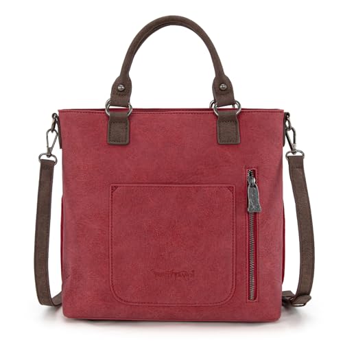 Trinity Ranch Crossbody Bags for Women Tooled Fringe Top Handle Handbags Vintage Western Purse - color: Red