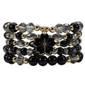 coadipress 5Pcs Bohemian Flower Stackable Bead Bracelets for Women Multilayer Crystal Glass Beaded Charm Bangles Bracelet Boho Summer Beach Hawaii Holiday Statement Jewelry - color: Black