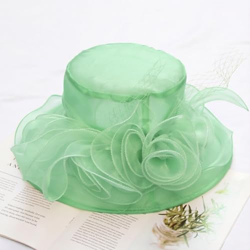 ORIDOOR Women’s Organza Church Tea Party Wedding Fascinator Derby Hat Wide Brim Sun Hats - color: D9-mint Green