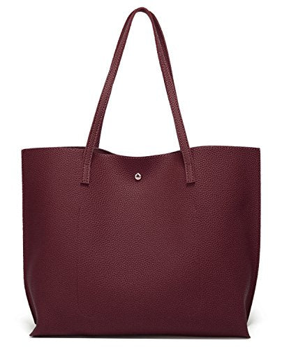 Dreubea Women's Soft Faux Leather Tote Shoulder Bag from, Big Capacity Tassel Handbag - color: Dark Red