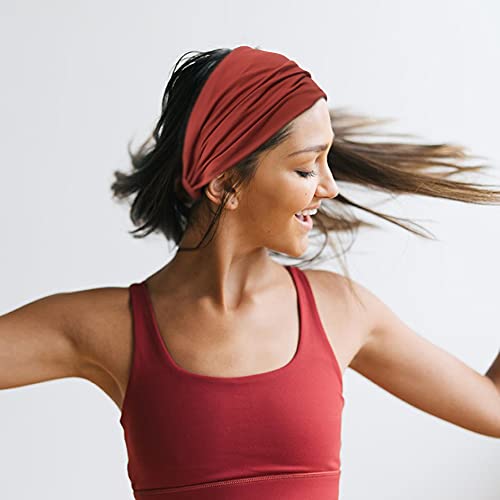 GiLi 2 Pack Wide Headbands for Women Boho African Knotted Non Slip Fashion Hair Bands Yoga Running Sports Workout Gym Head Wraps Elastic Soft Cotton Cloth Turbans Bandana for Girls (Brown,Red) - color: 2 Color (Brown+Red)