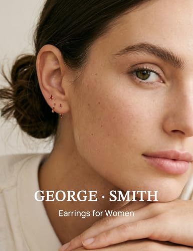 GEORGE · SMITH Stackable Kite Stud Earrings Set for Women, Gold & Silver Huggie Birthstone Jewelry with Emerald Green & Blue Sapphire, Trendy Earrings for Women 2025 - color: Gold,Red CZ