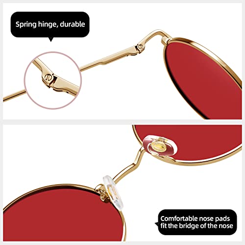 MEETSUN Small Round Polarized Sunglasses for Men Women Metal Retro Hippie Circle Sun Glasses Driving Festival Cosplay UV400 - color: Black / Grey + Gold / Red