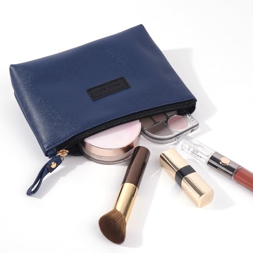 MAANGE Cosmetic Bags for Women Small Makeup Bag for Purse Pu Leather Makeup Pouch Travel Makeup Bag with Zipper Make Up Bag for Travelling - color: Dark Blue