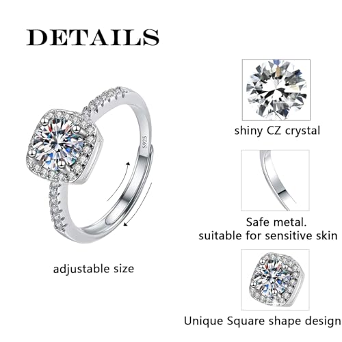 Moissanite Adjustable Engagement Ring, Promise Eternity Ring for Women,Wedding Rings,Jewelry Gift,Friendship Promise Fashion Jewelry Valentine Gifts for Women