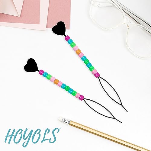 Hoyols Quick Hair Beading Tools with Colorful Pony Beads Magic Topsy Hair Tail Braid Stringer Ponytail Maker for Teens Girls 6pcs Black - color: 6pcs Black w/ beads
