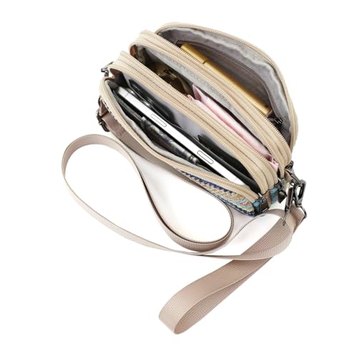Small Wristlet Wallet for Women, 3-Zip Crossbody Phone Purse - color: Bluestripe/Straw-horiz