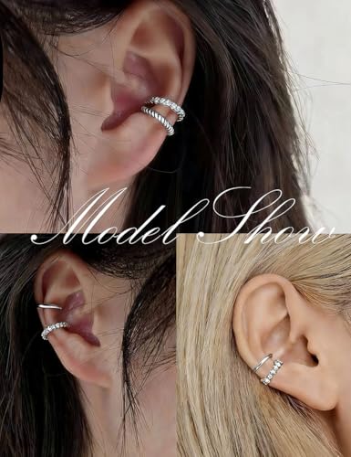 Tornito 16Pcs Ear Cuff Earrings for Women Non Piercing Ear Cuffs Cubic Zirconia Ears Clip on Earring Cartilage Helix Wrap Fake Earrings Jewelry Adjustable Gold Silver Plated - color: Silver