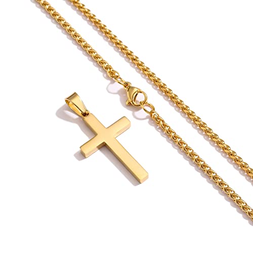 P. BLAKE Cross Necklace for Men Boys- Stainless Steel Cross Pendant with 16-24 Inches Chain Christian Religious Jewelry Gifts - size: 20 inches, style: Gold Pendant 1.2*0.7