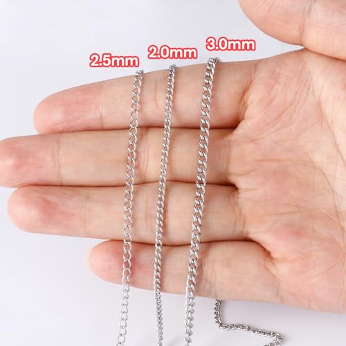 [66 Feet/ 20M] Stainless Steel Curb Chain Roll, 2.5mm 304 Stainless Steel Extension Chain Twisted Link Curb Chains Bulk for Jewelry Making Bracelet Necklace Extender - color: Stainless Steel, size: 2.5mm width