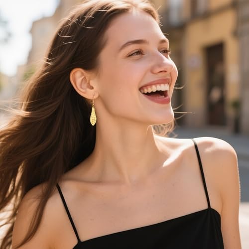 ALEXCRAFT Hammered Silver Dangle Earrings for Women, 14K Gold Plated French Leverback Earrings, Hypoallergenic Lightweight Statement Hammer Square Bar Long Drop Earing for Women Trendy Jewelry Gifts - color: GoldB